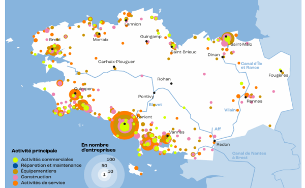 Carte des entreprises (industries, commerce et services) bretonnes du nautisme en Bretagne